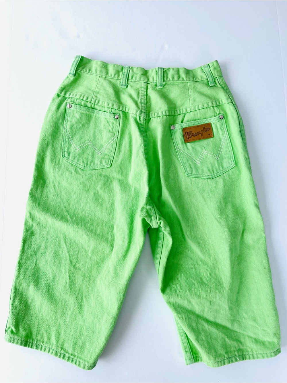 Vintage 70s 80s Wrangler Lime Neon Green High-Rise Bermuda Shorts Cotton Denim